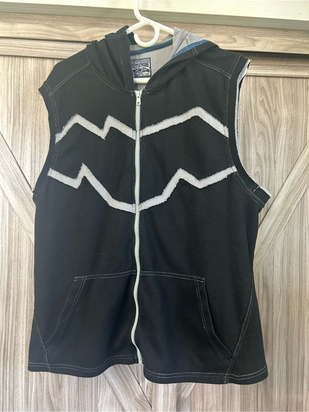 Nasty Pig Black Sleeveless Zip Hoodie with White Chevron Detail